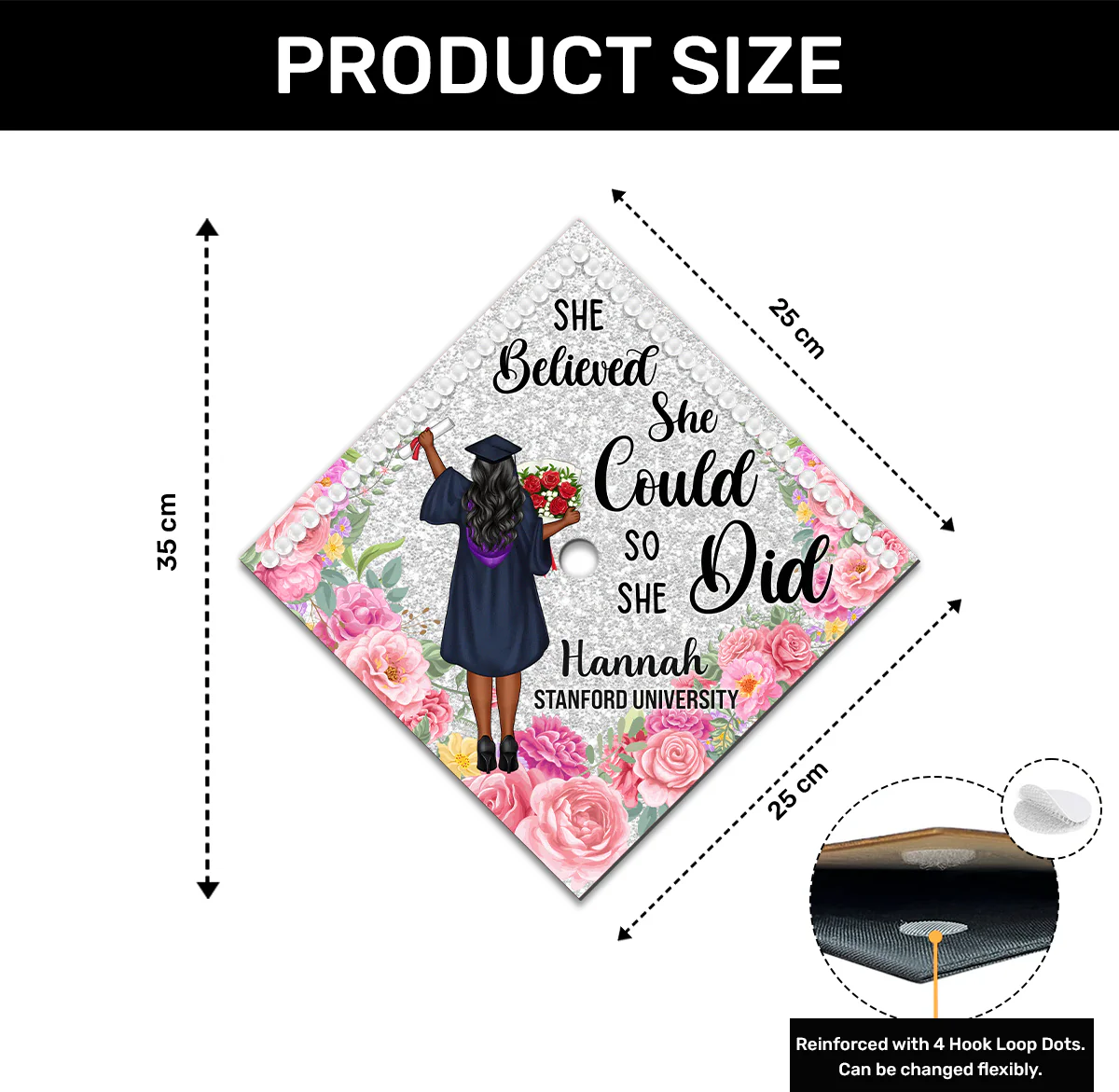 She Believed She Could So She Did - Personalized Graduation Cap Topper - Image 5