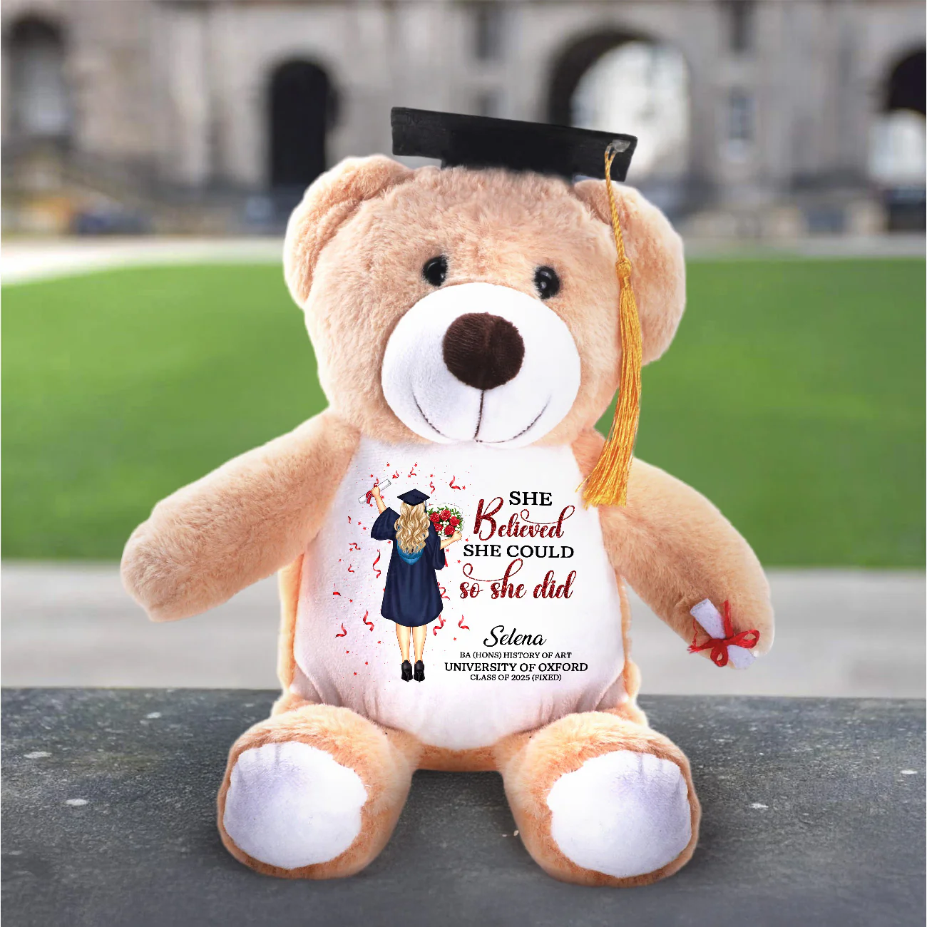 She Believed She Could So She Did - Personalized Graduation Teddy Bear - Image 3