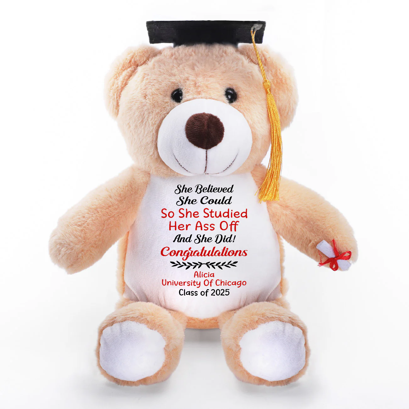 She Believed She Could So She Studied Her Ass Off - Personalized Graduation Teddy Bear