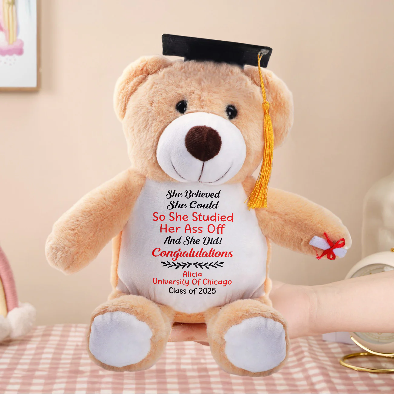 She Believed She Could So She Studied Her Ass Off - Personalized Graduation Teddy Bear - Image 5
