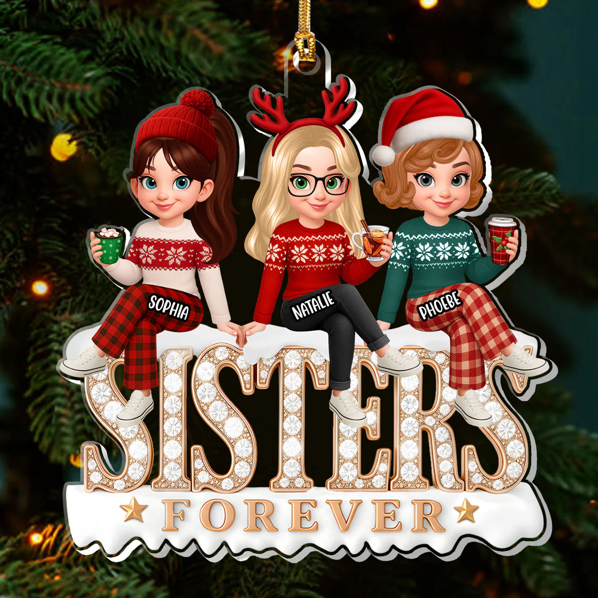 Shimmering Besties Sisters Forever - Personalized 1-Layer Acrylic Ornament - Image 3