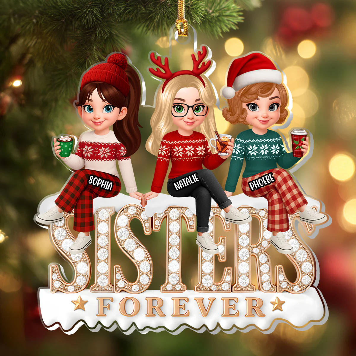 Shimmering Besties Sisters Forever - Personalized 1-Layer Acrylic Ornament - Image 4