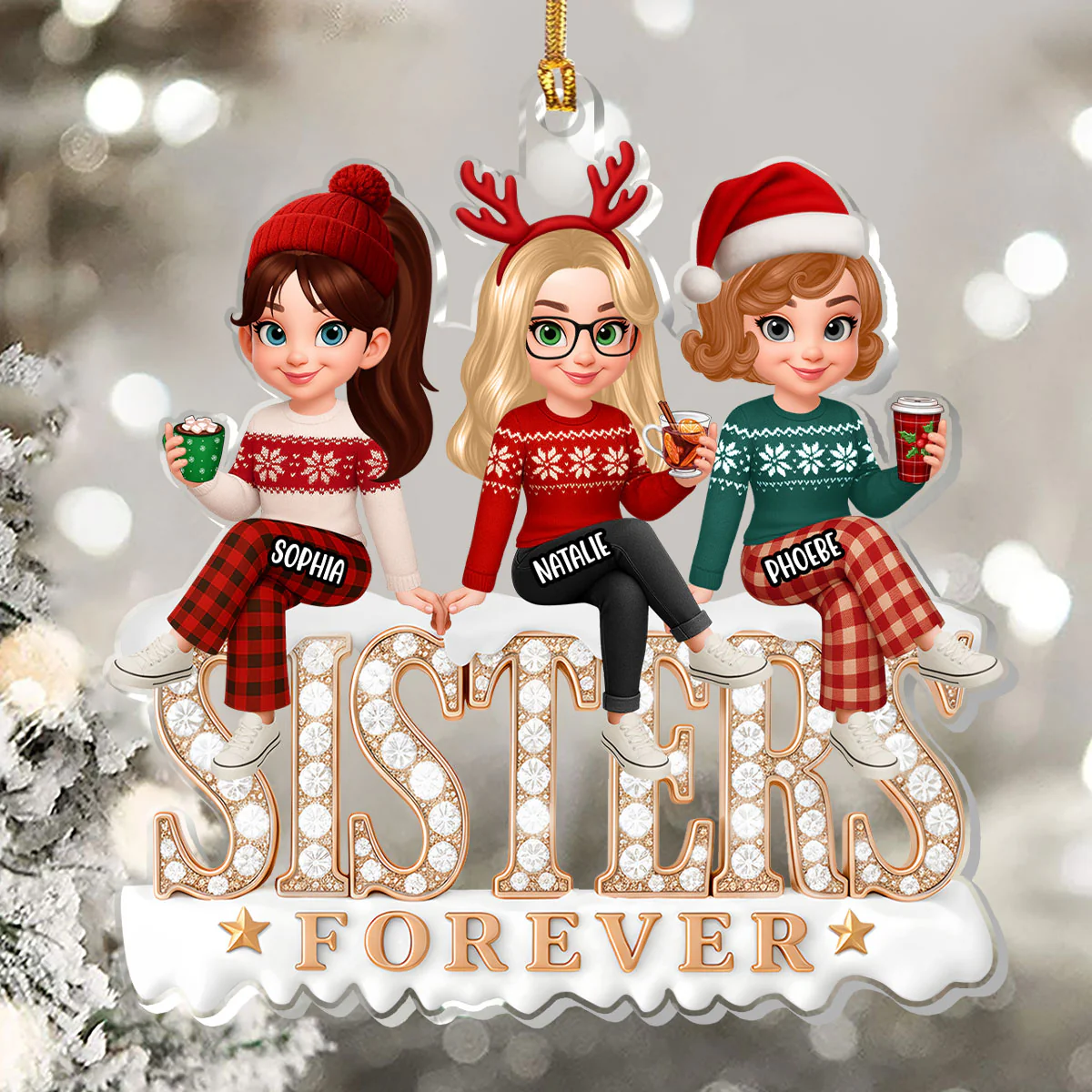 Shimmering Besties Sisters Forever - Personalized 1-Layer Acrylic Ornament - Image 5