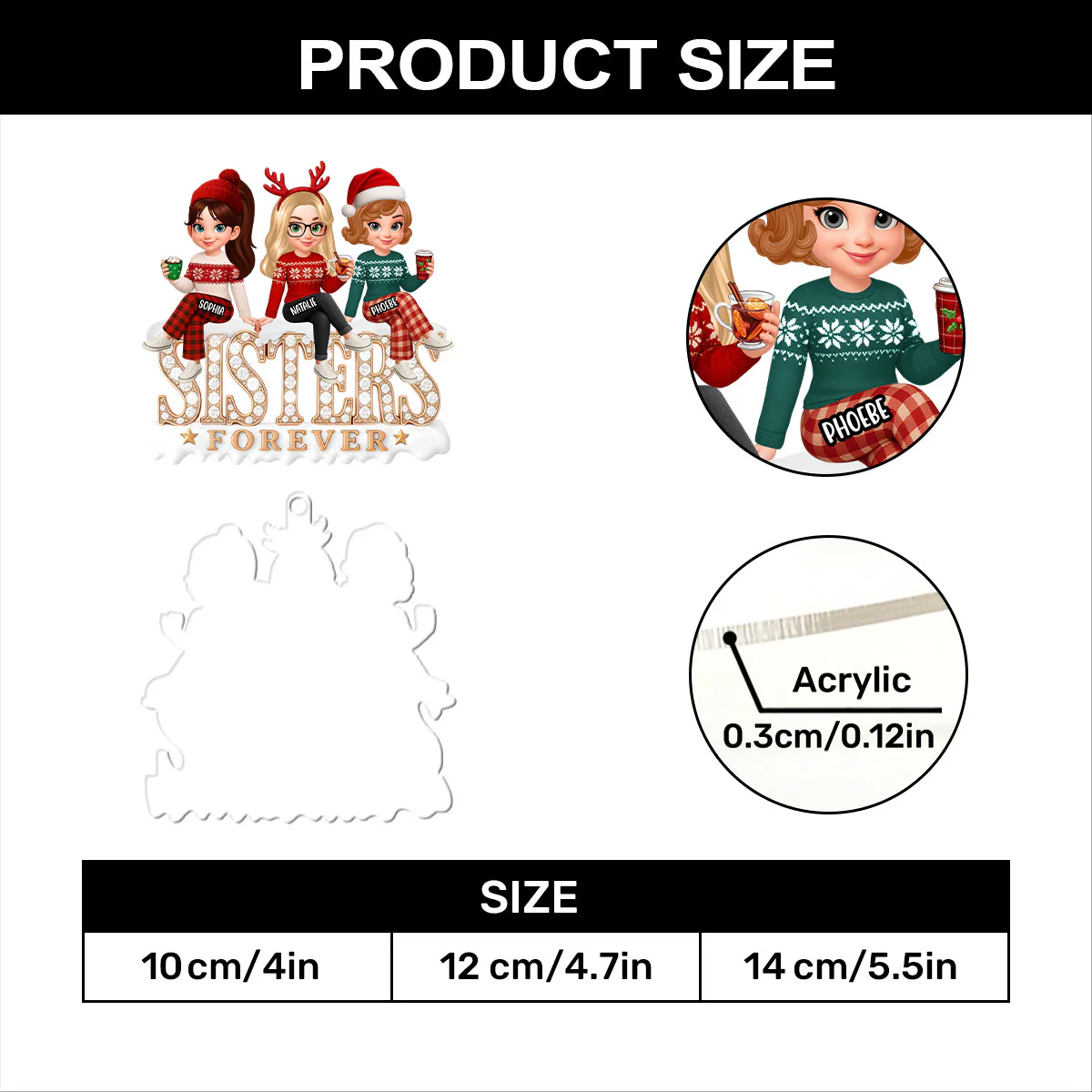Shimmering Besties Sisters Forever - Personalized 1-Layer Acrylic Ornament - Image 7