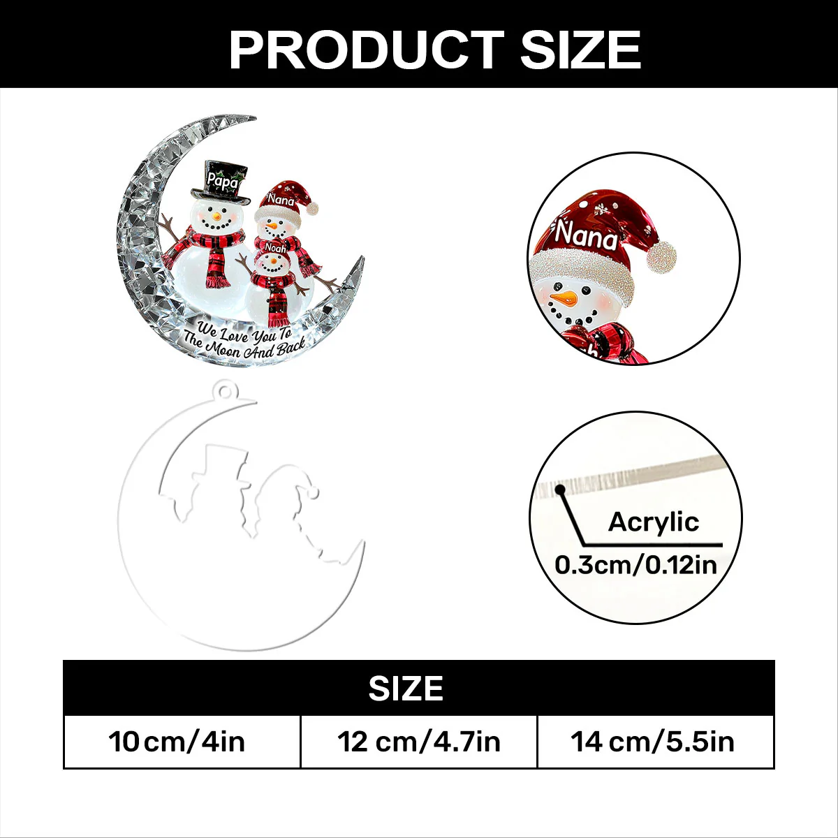 Shimmering Snowman Moon Love - Personalized 1-Layer Acrylic Ornament - Image 7