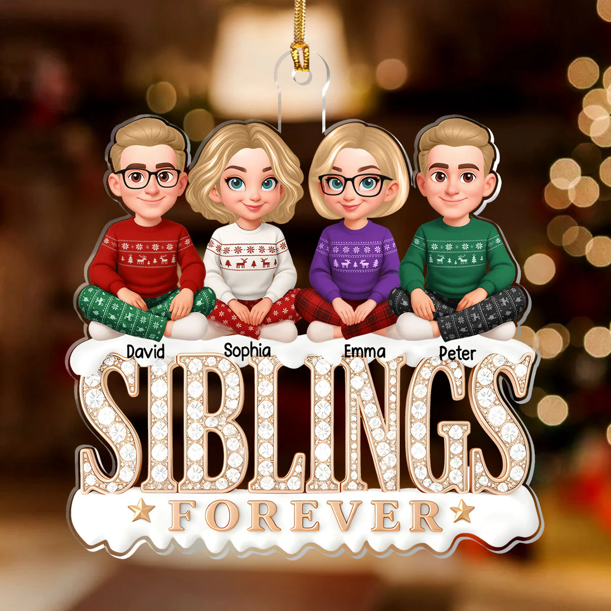 Shining Siblings Forever - Personalized 1-Layer Acrylic Ornament - Image 2
