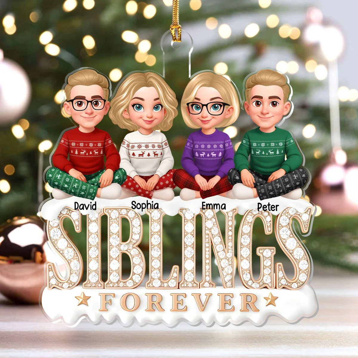 Shining Siblings Forever - Personalized 1-Layer Acrylic Ornament - Image 4