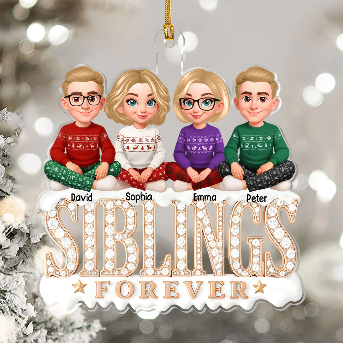Shining Siblings Forever - Personalized 1-Layer Acrylic Ornament - Image 5