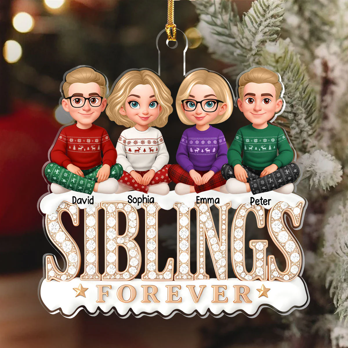 Shining Siblings Forever - Personalized 1-Layer Acrylic Ornament - Image 6