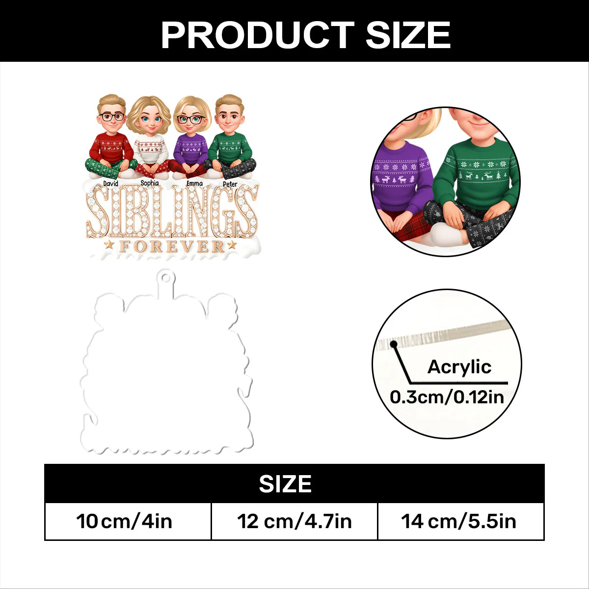 Shining Siblings Forever - Personalized 1-Layer Acrylic Ornament - Image 7