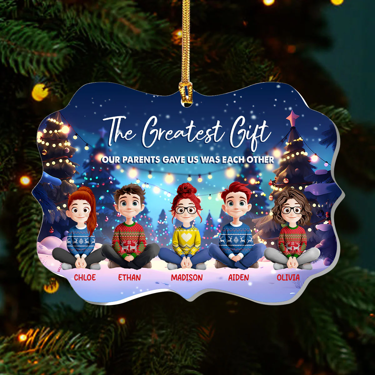 Sibling Love Christmas - Personalized 1-Layer Acrylic Ornament - Image 3
