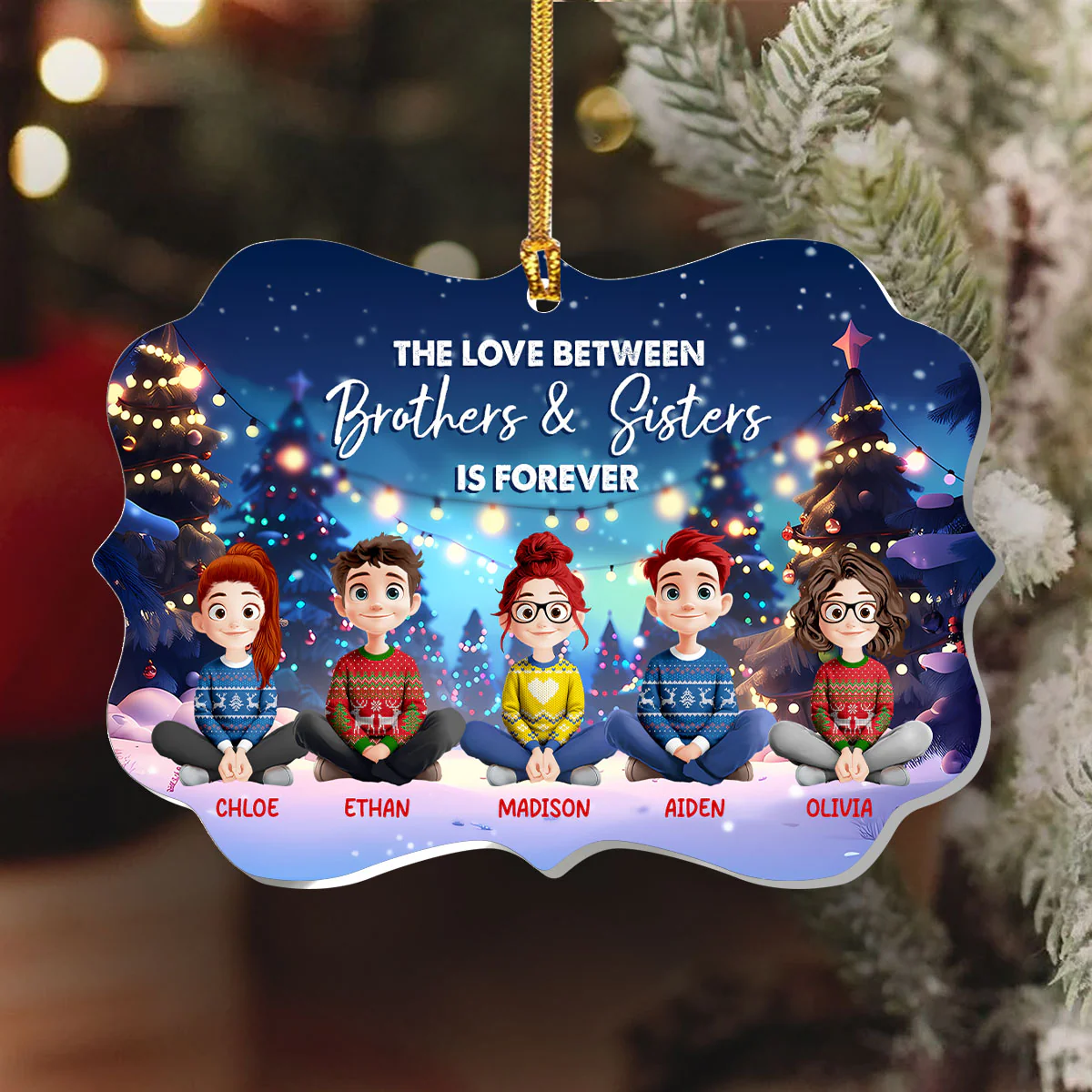 Sibling Love Christmas - Personalized 1-Layer Acrylic Ornament - Image 5