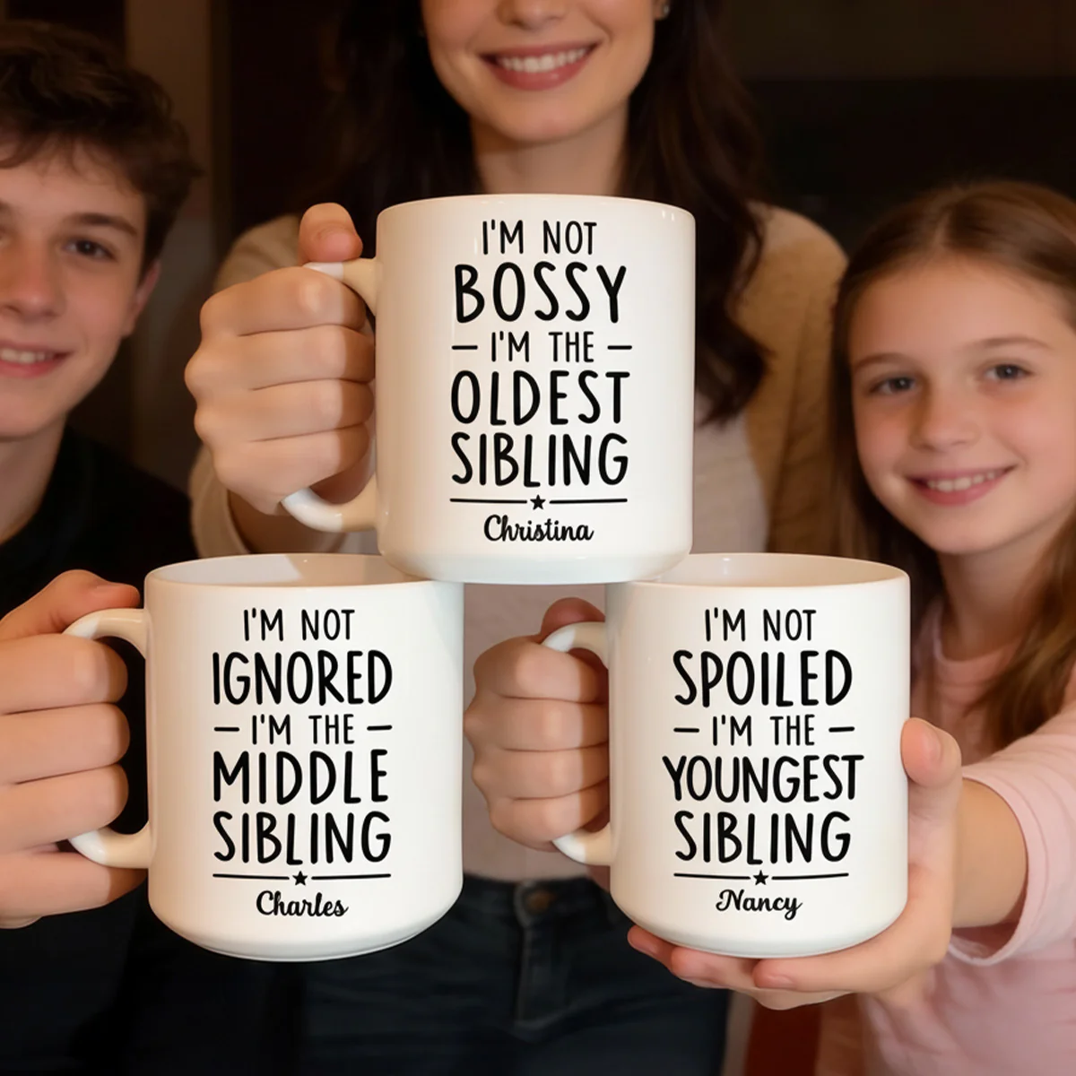 Sibling Truth Trio - Personalized Ceramic Coffee Mug - Image 3