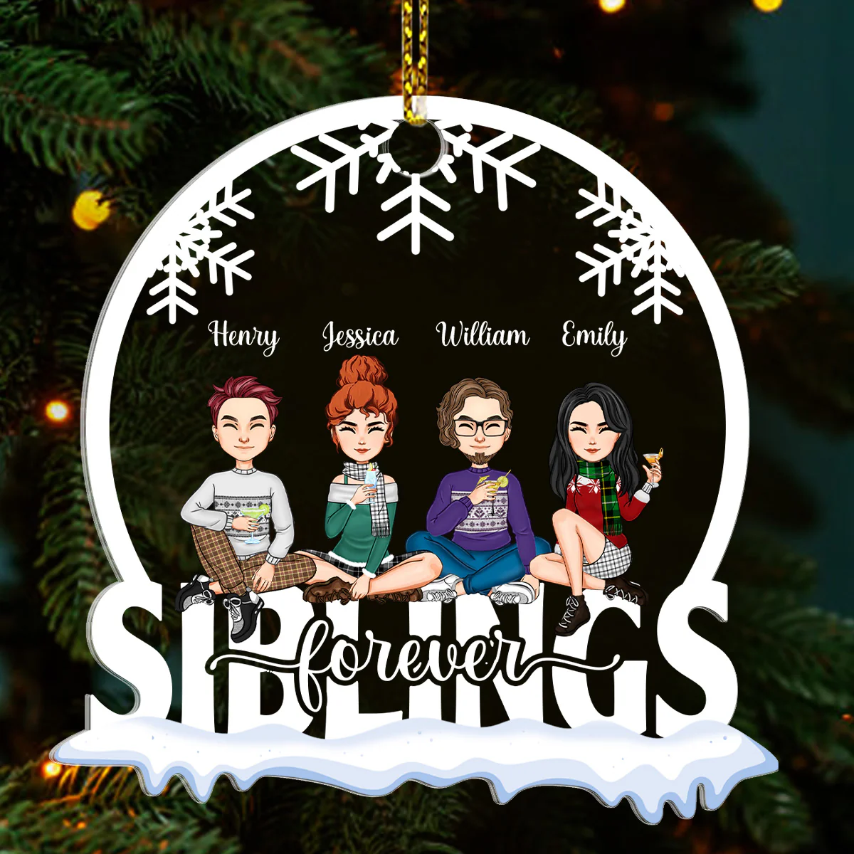 Siblings Forever - Personalized 1-Layer Acrylic Ornament - Image 2