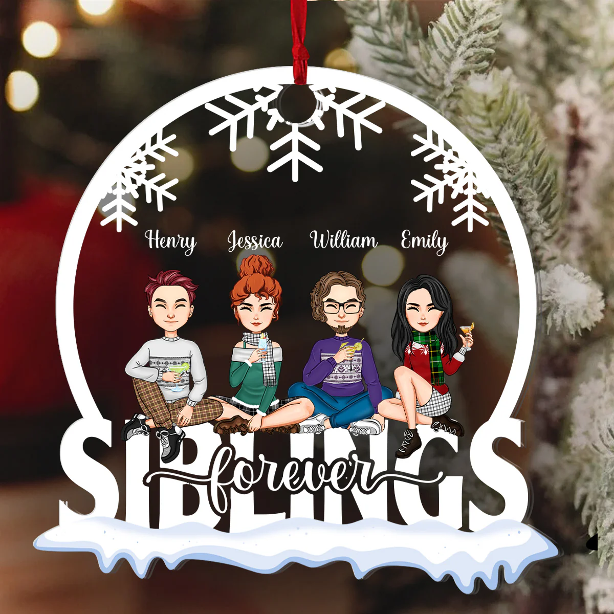 Siblings Forever - Personalized 1-Layer Acrylic Ornament - Image 3