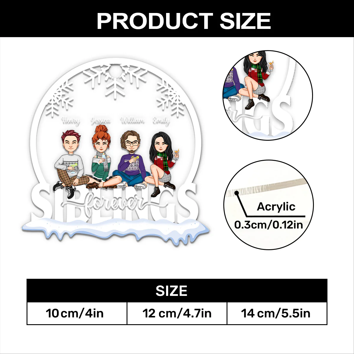 Siblings Forever - Personalized 1-Layer Acrylic Ornament - Image 4
