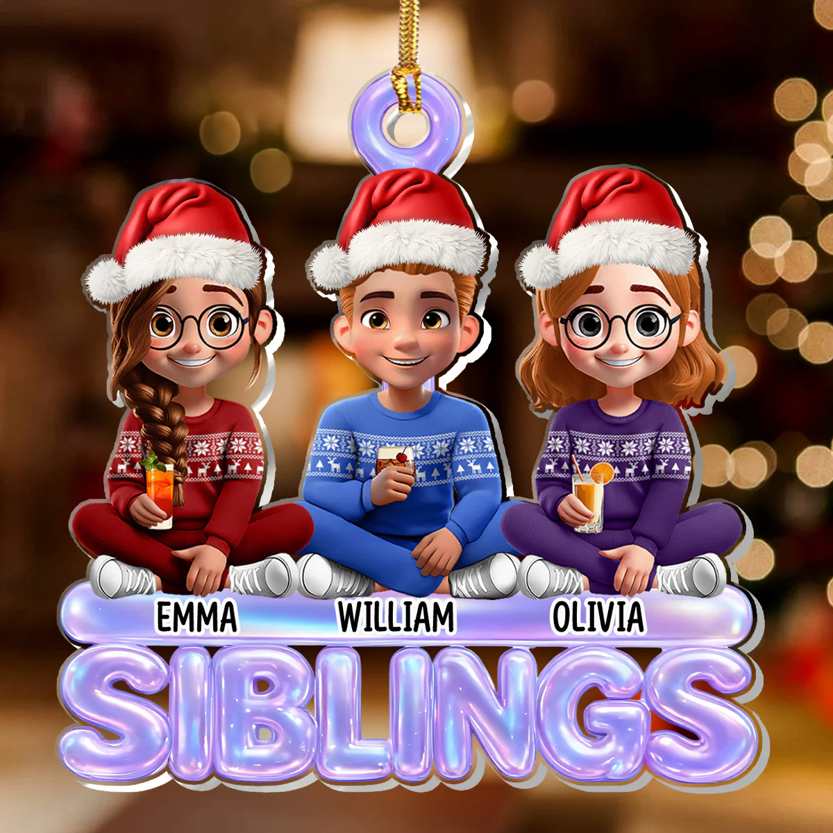 Siblings Forever - Personalized 1-Layer Acrylic Ornament - Image 2