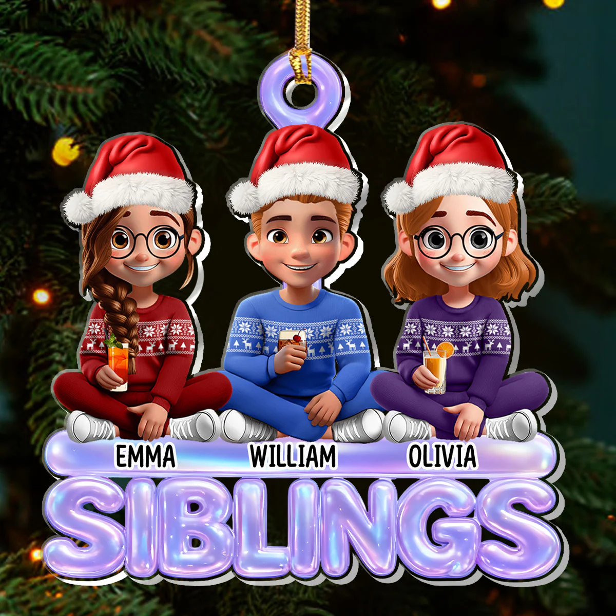 Siblings Forever - Personalized 1-Layer Acrylic Ornament - Image 3