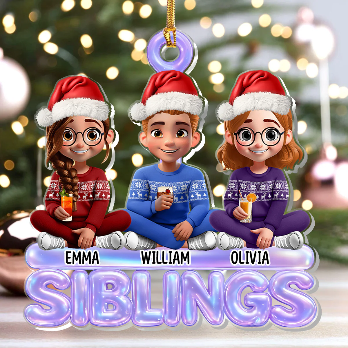 Siblings Forever - Personalized 1-Layer Acrylic Ornament - Image 4