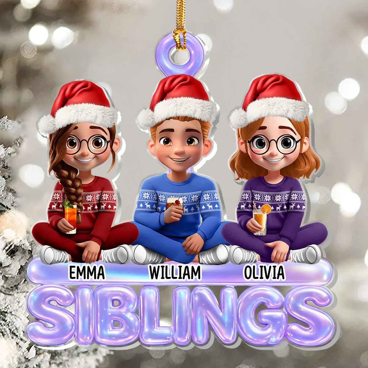 Siblings Forever - Personalized 1-Layer Acrylic Ornament - Image 5