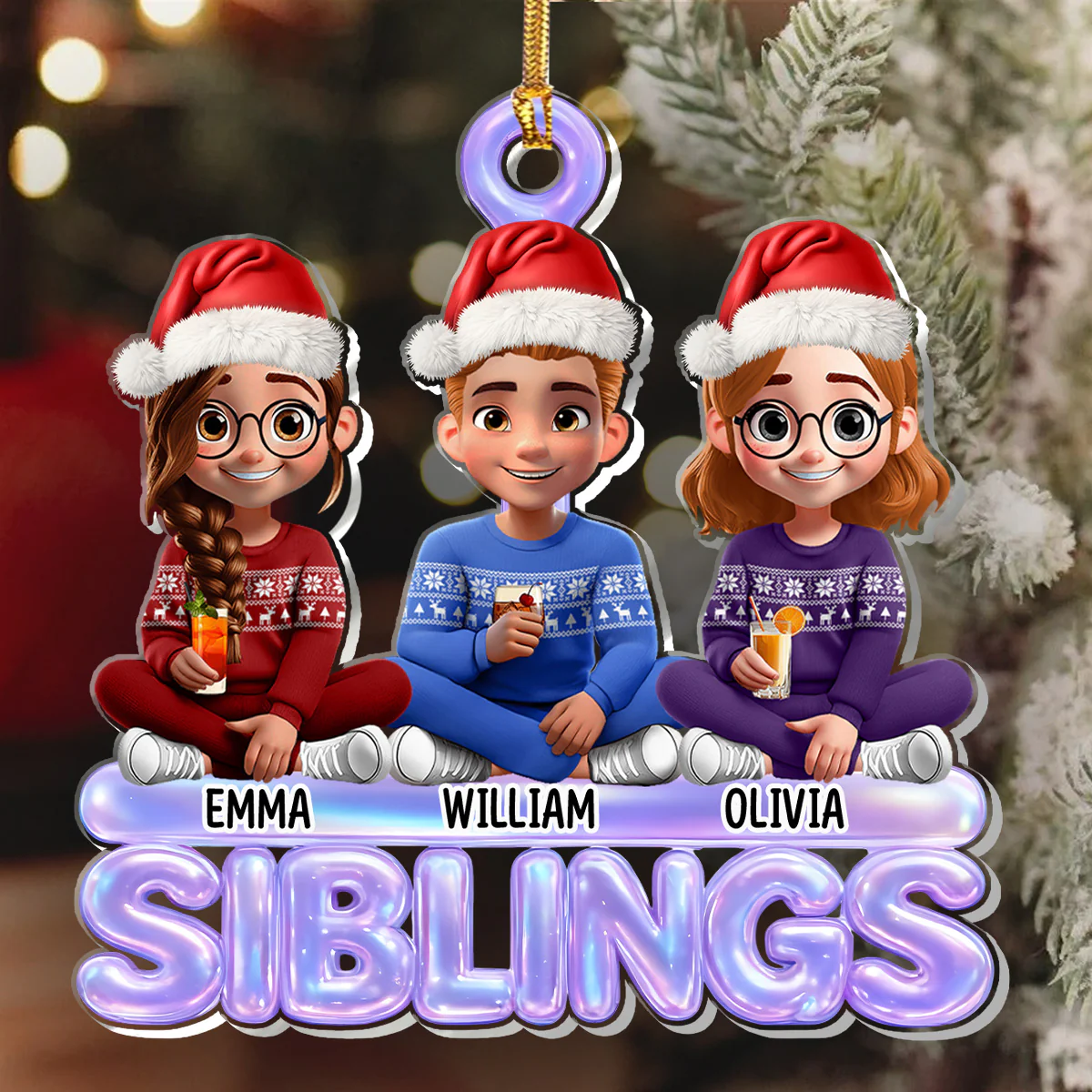 Siblings Forever - Personalized 1-Layer Acrylic Ornament - Image 6