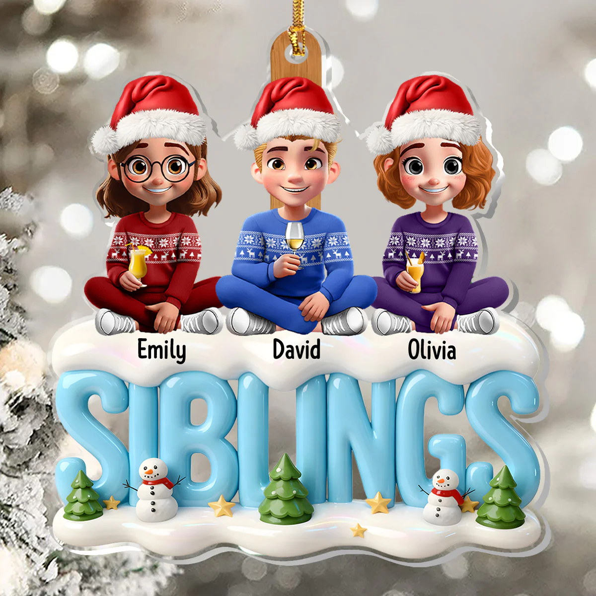 Siblings Forever - Personalized 1-Layer Acrylic Ornament - Image 5