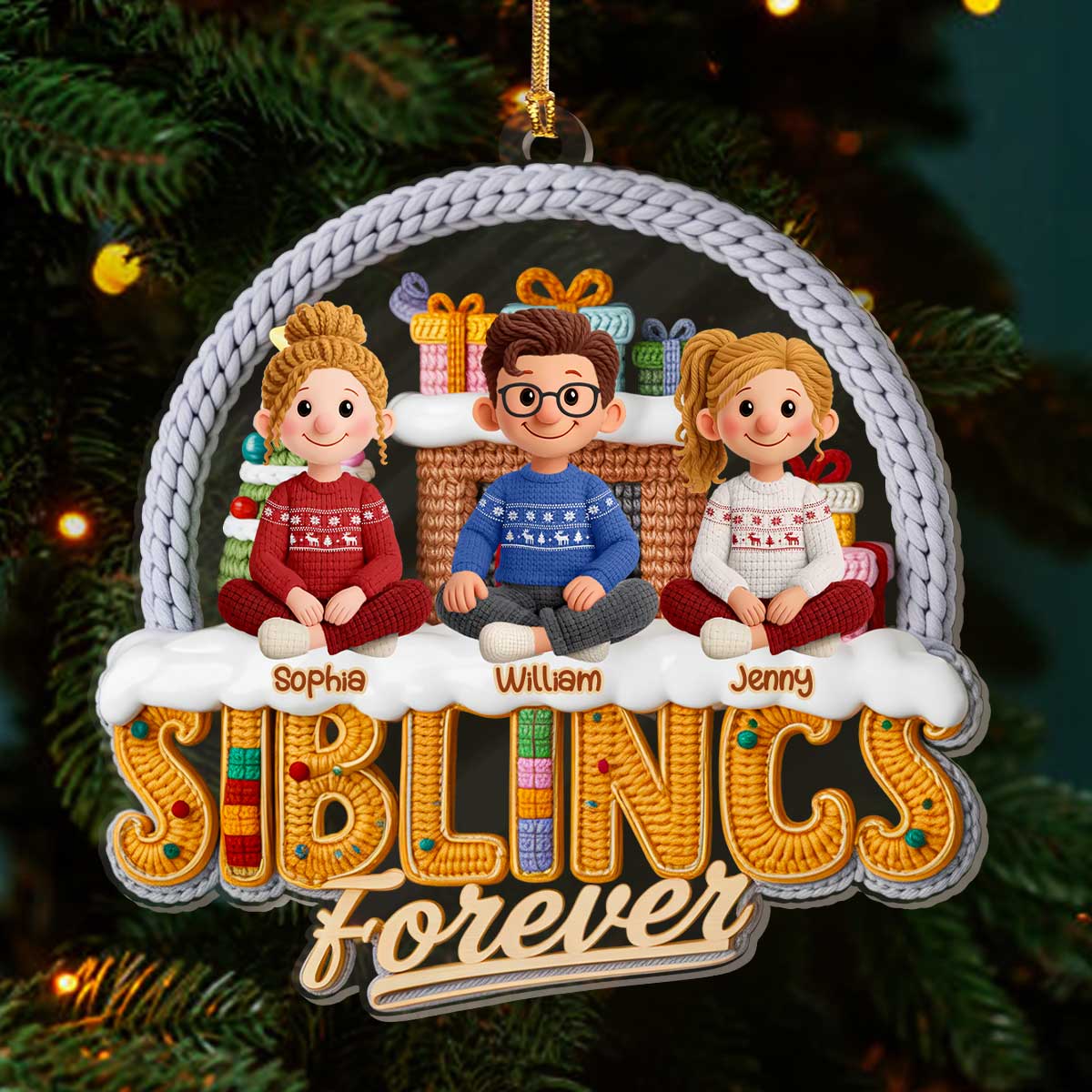 Siblings Forever - Personalized 1-Layer Acrylic Ornament - Image 3