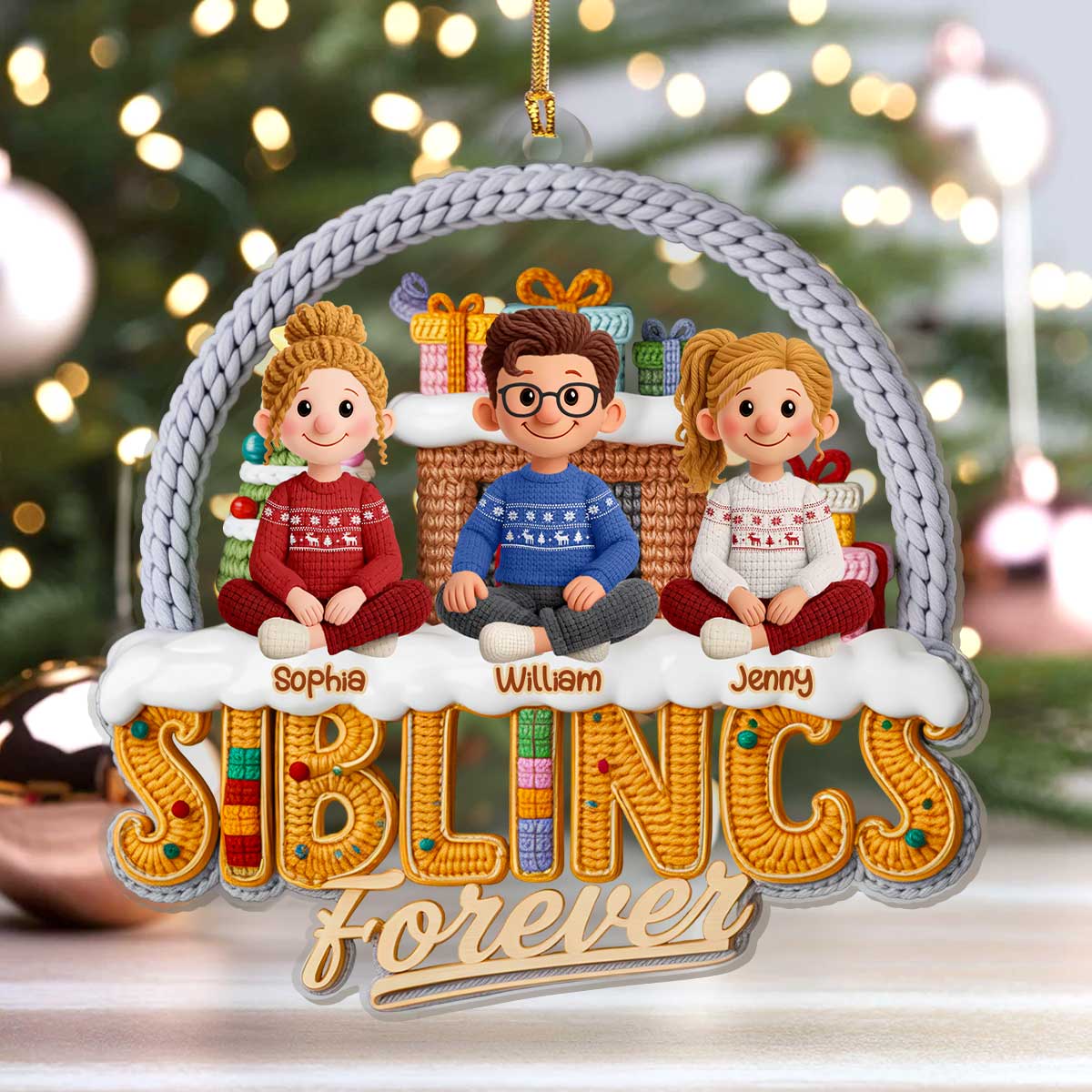 Siblings Forever - Personalized 1-Layer Acrylic Ornament - Image 4