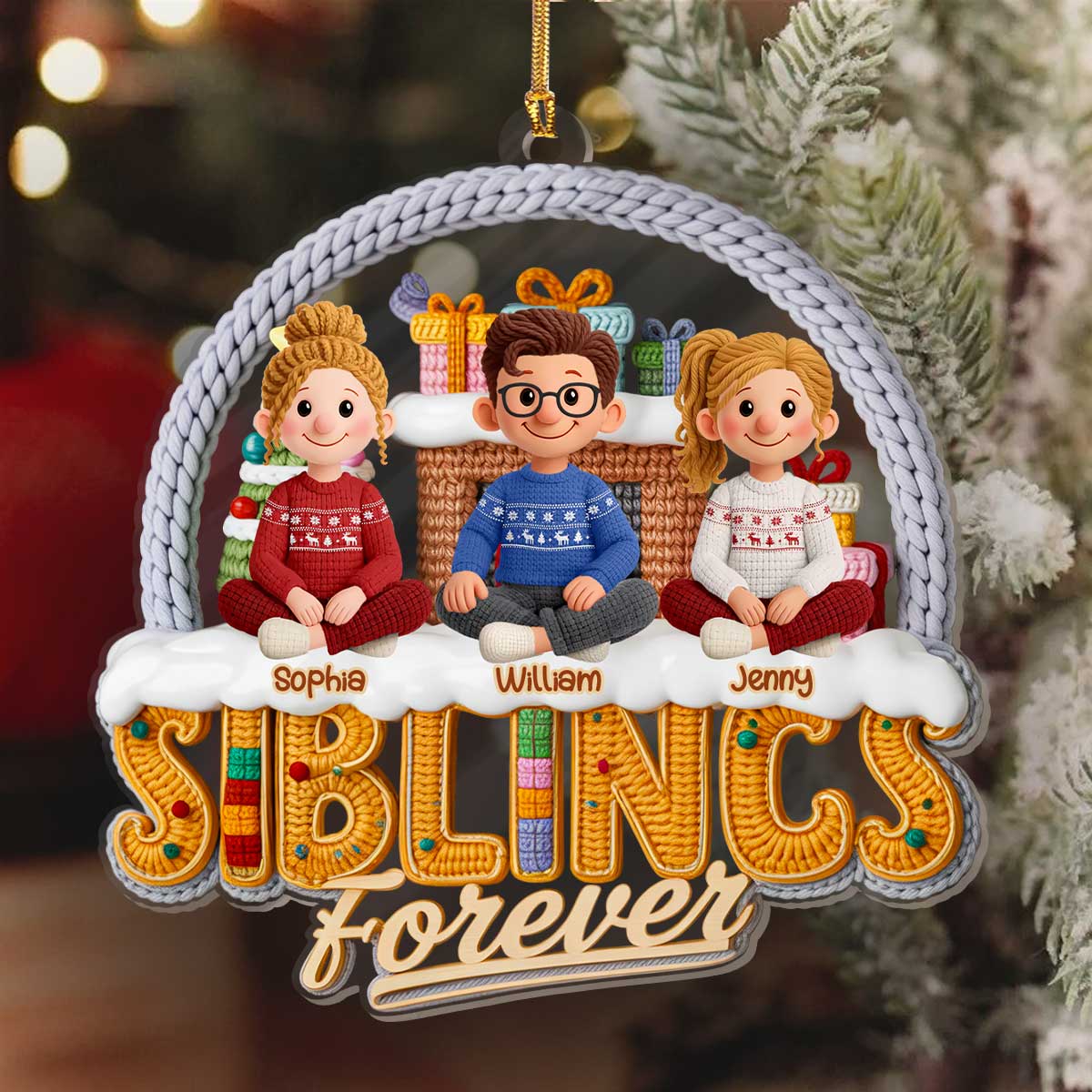 Siblings Forever - Personalized 1-Layer Acrylic Ornament - Image 6