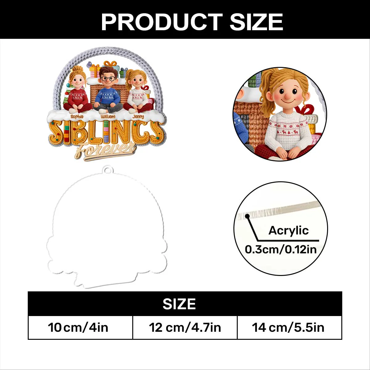 Siblings Forever - Personalized 1-Layer Acrylic Ornament - Image 7