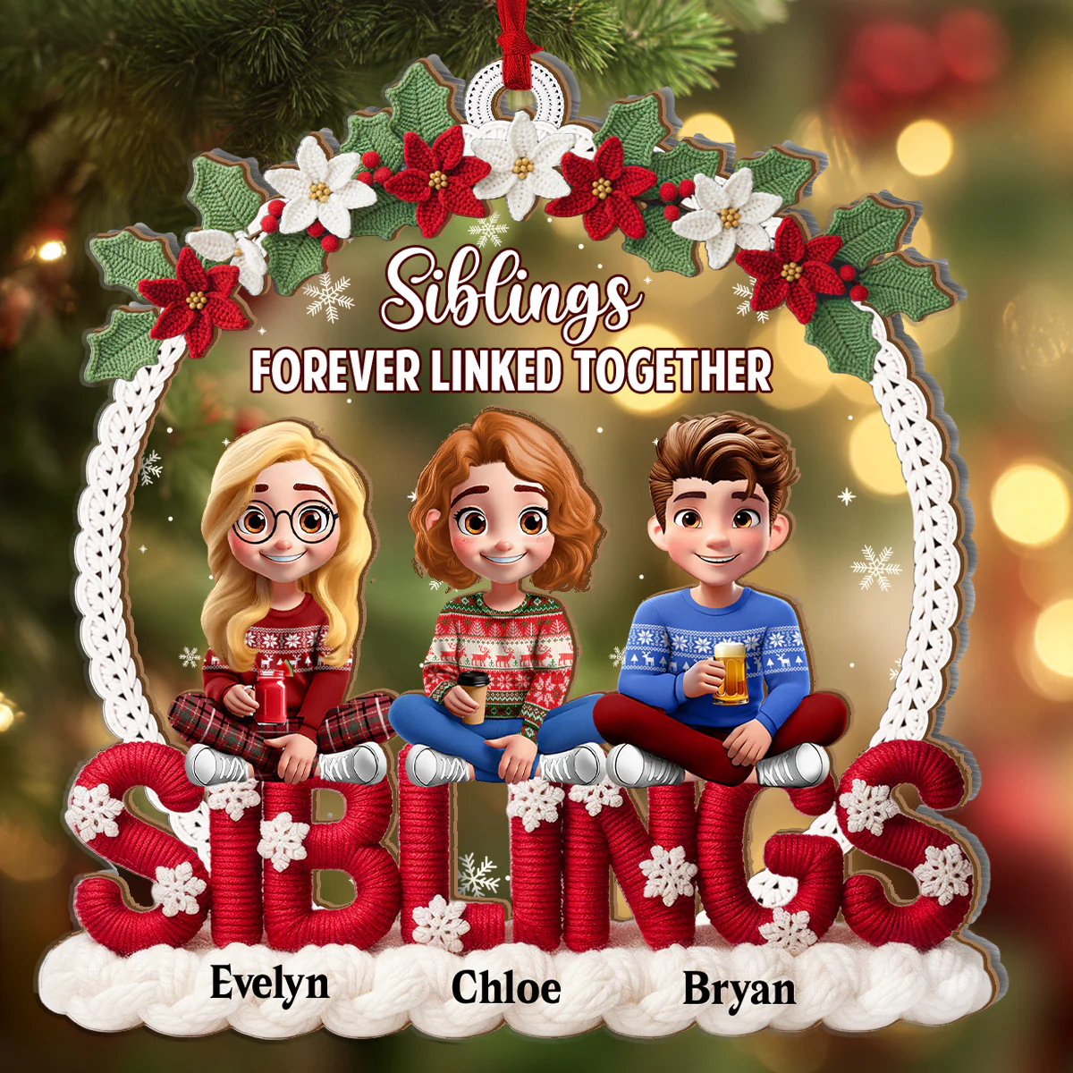 Siblings Forever - Personalized 2-Layered Wooden & Acrylic Ornament - Image 4