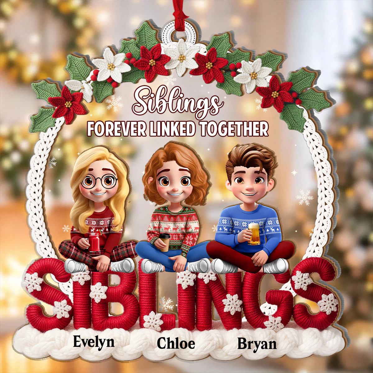 Siblings Forever - Personalized 2-Layered Wooden & Acrylic Ornament - Image 5