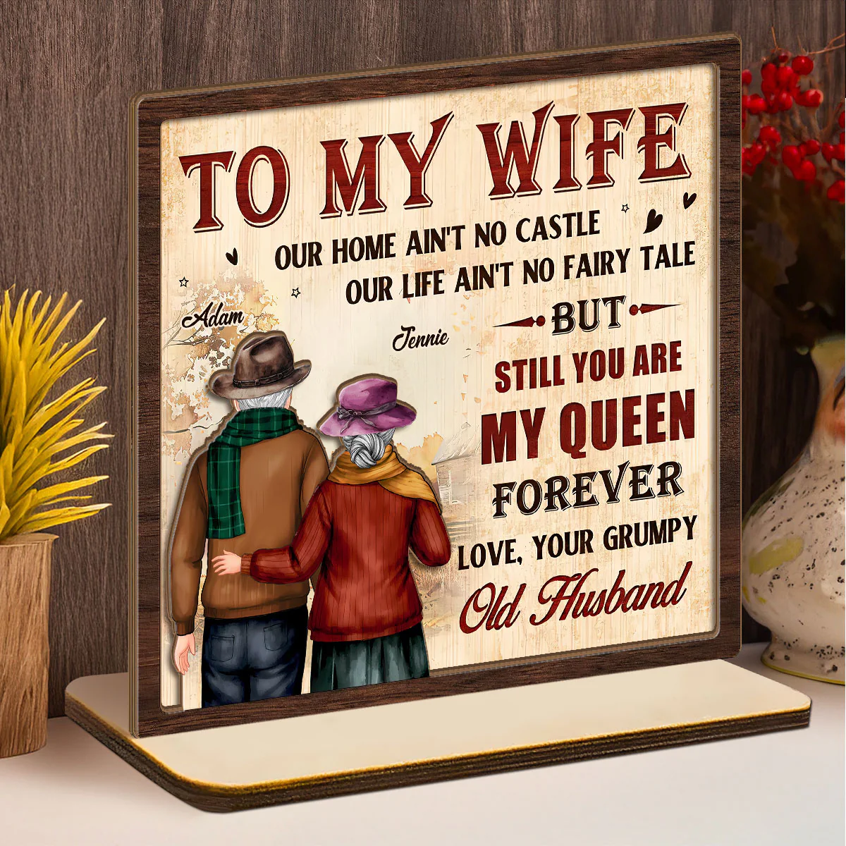 Side By Side - Personalized 2-Layer Wood Plaque With Flat Base - Image 3