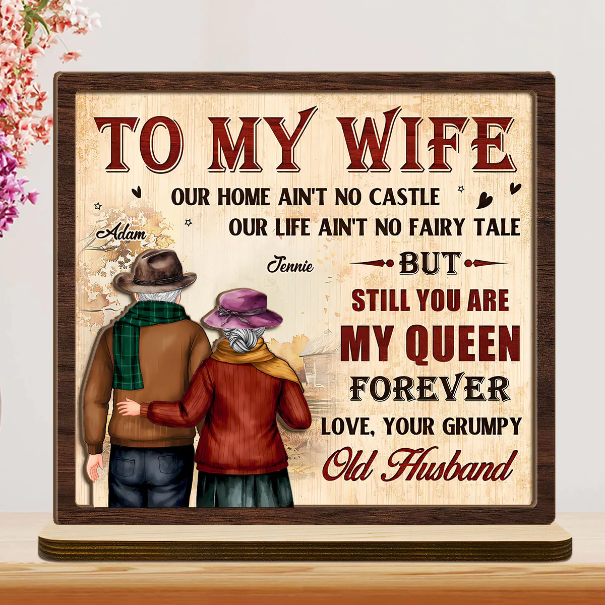 Side By Side - Personalized 2-Layer Wood Plaque With Flat Base - Image 4