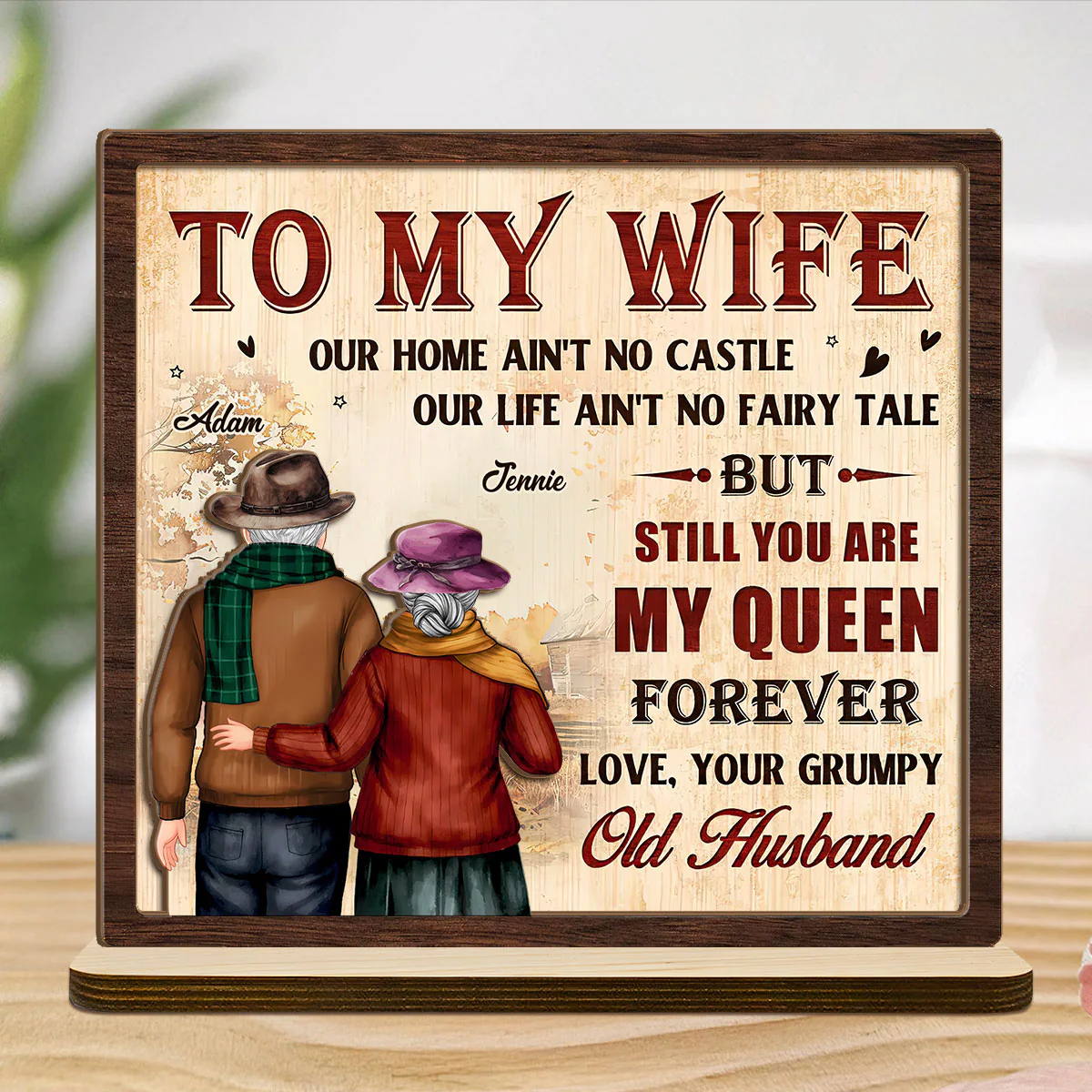 Side By Side - Personalized 2-Layer Wood Plaque With Flat Base - Image 5