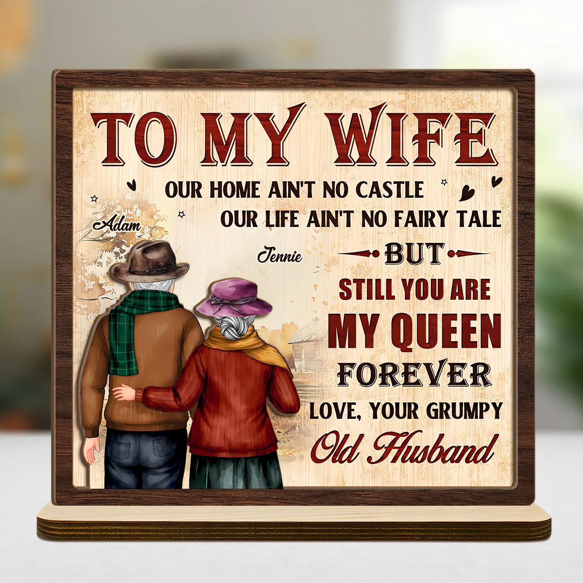 Side By Side - Personalized 2-Layer Wood Plaque With Flat Base - Image 6