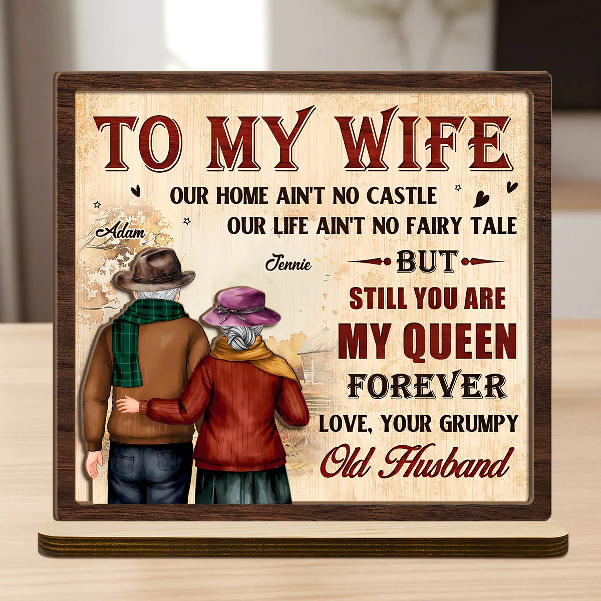 Side By Side - Personalized 2-Layer Wood Plaque With Flat Base - Image 7
