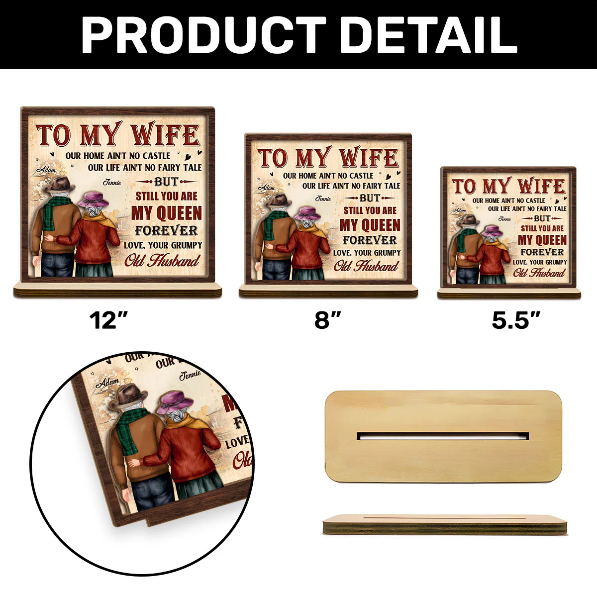 Side By Side - Personalized 2-Layer Wood Plaque With Flat Base - Image 8