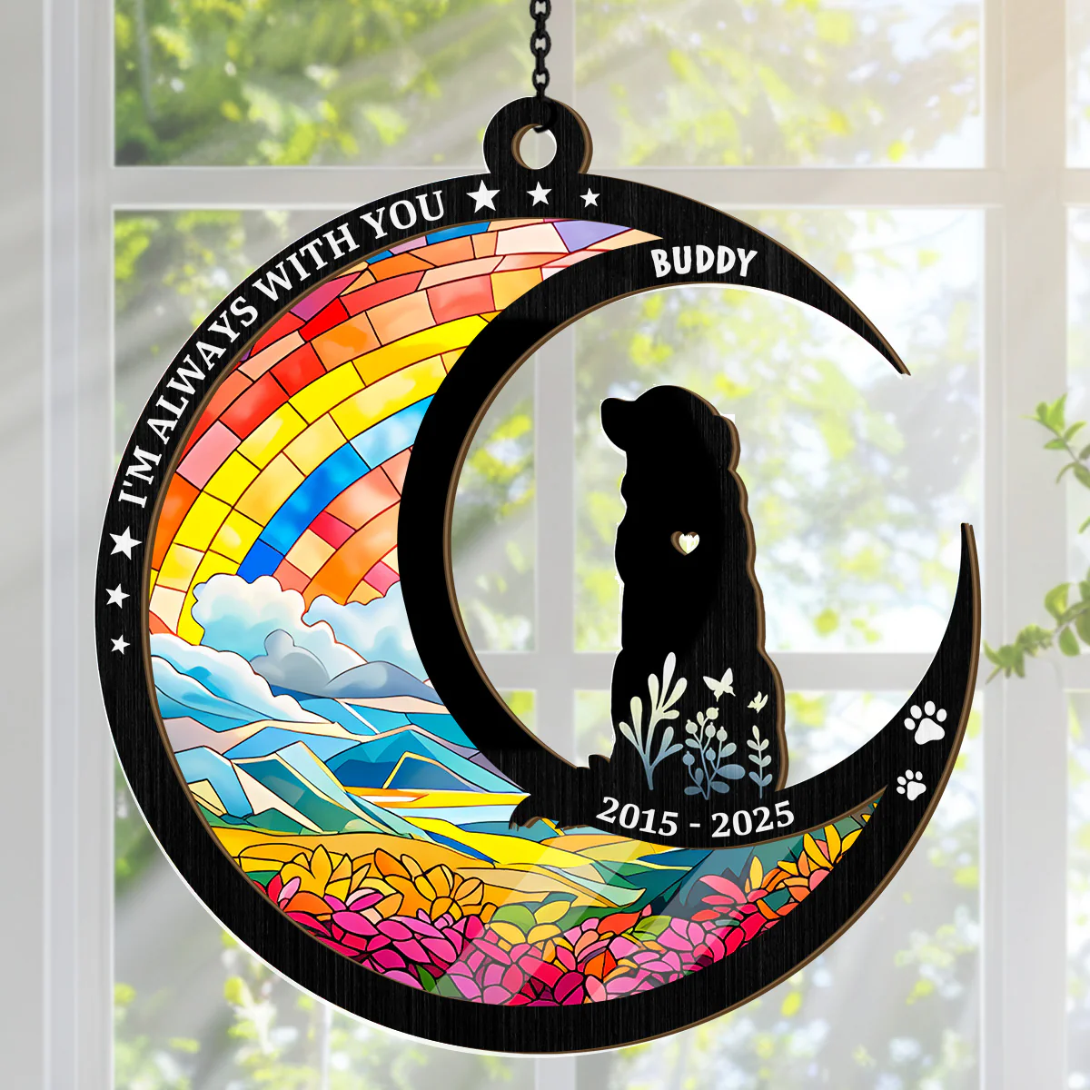 Silhouette Dog Memorial - Personalized Window Hanging Suncatcher