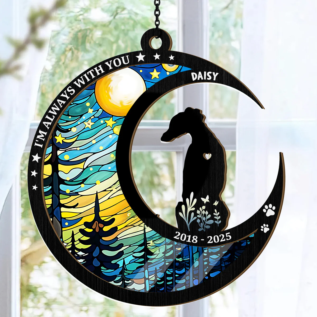 Silhouette Dog Memorial - Personalized Window Hanging Suncatcher - Image 5