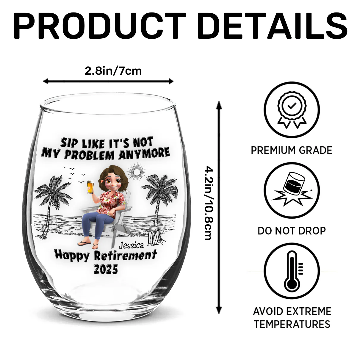 Sip Like It's Not My Problem Anymore - Personalized Stemless Wine Glass - Image 7