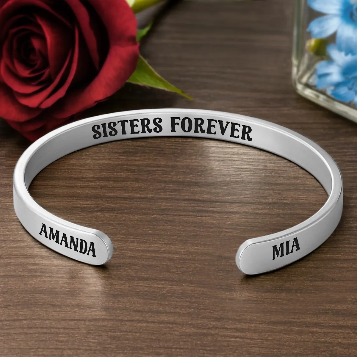 Sister Forever - Personalized Cuff Bangle Bracelet With Box - Image 2