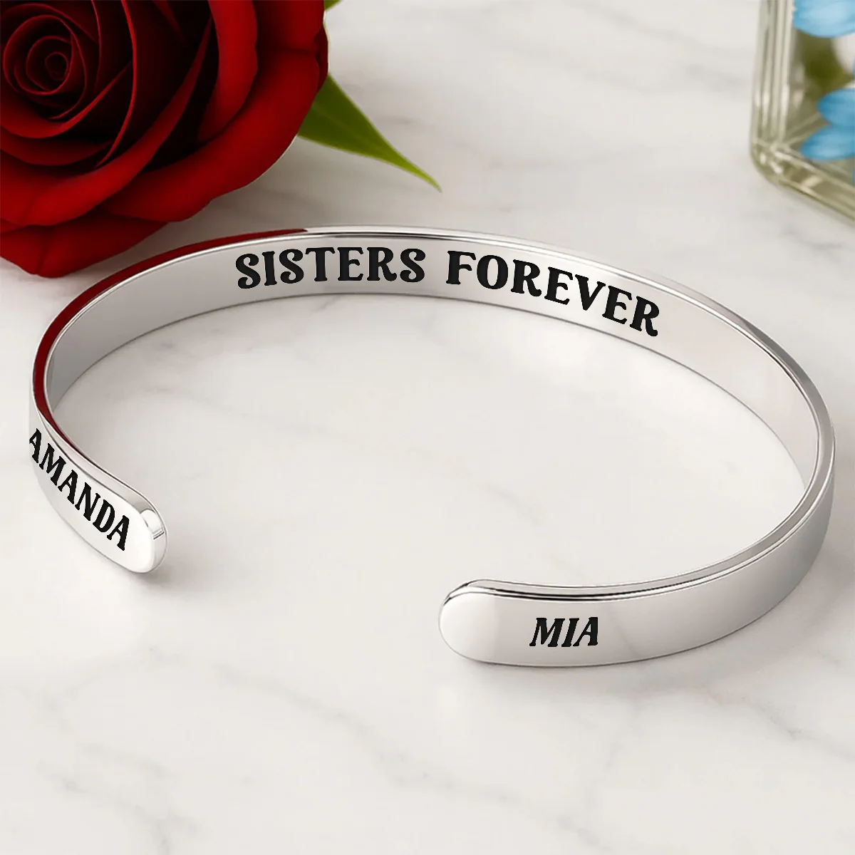 Sister Forever - Personalized Cuff Bangle Bracelet With Box - Image 4