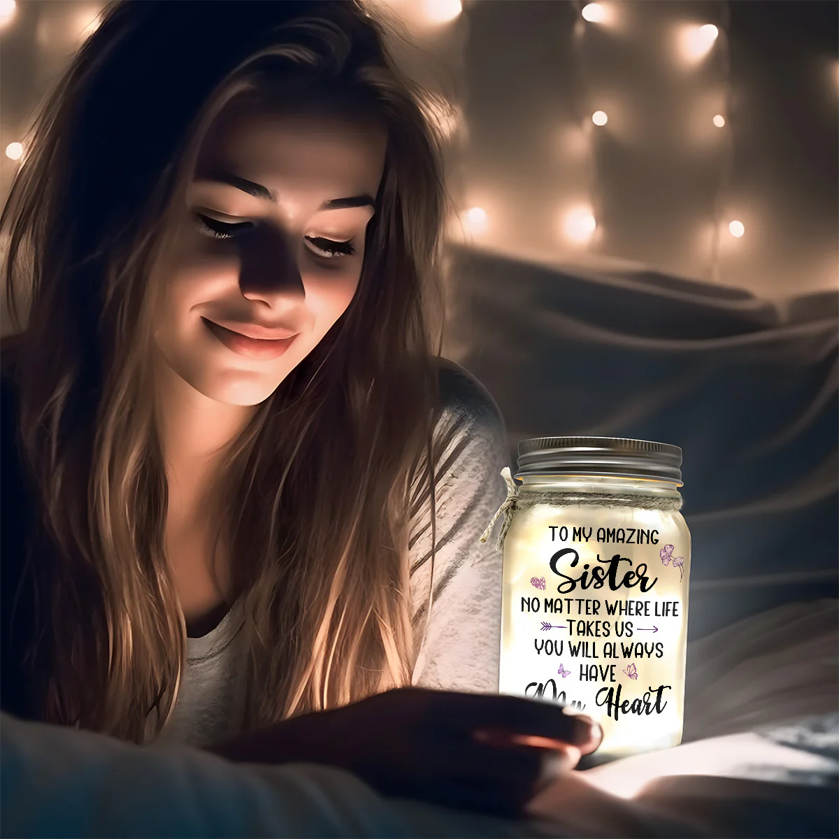 Sister You Will Always Have My Heart - Personalized Mason Jar Light - Image 3
