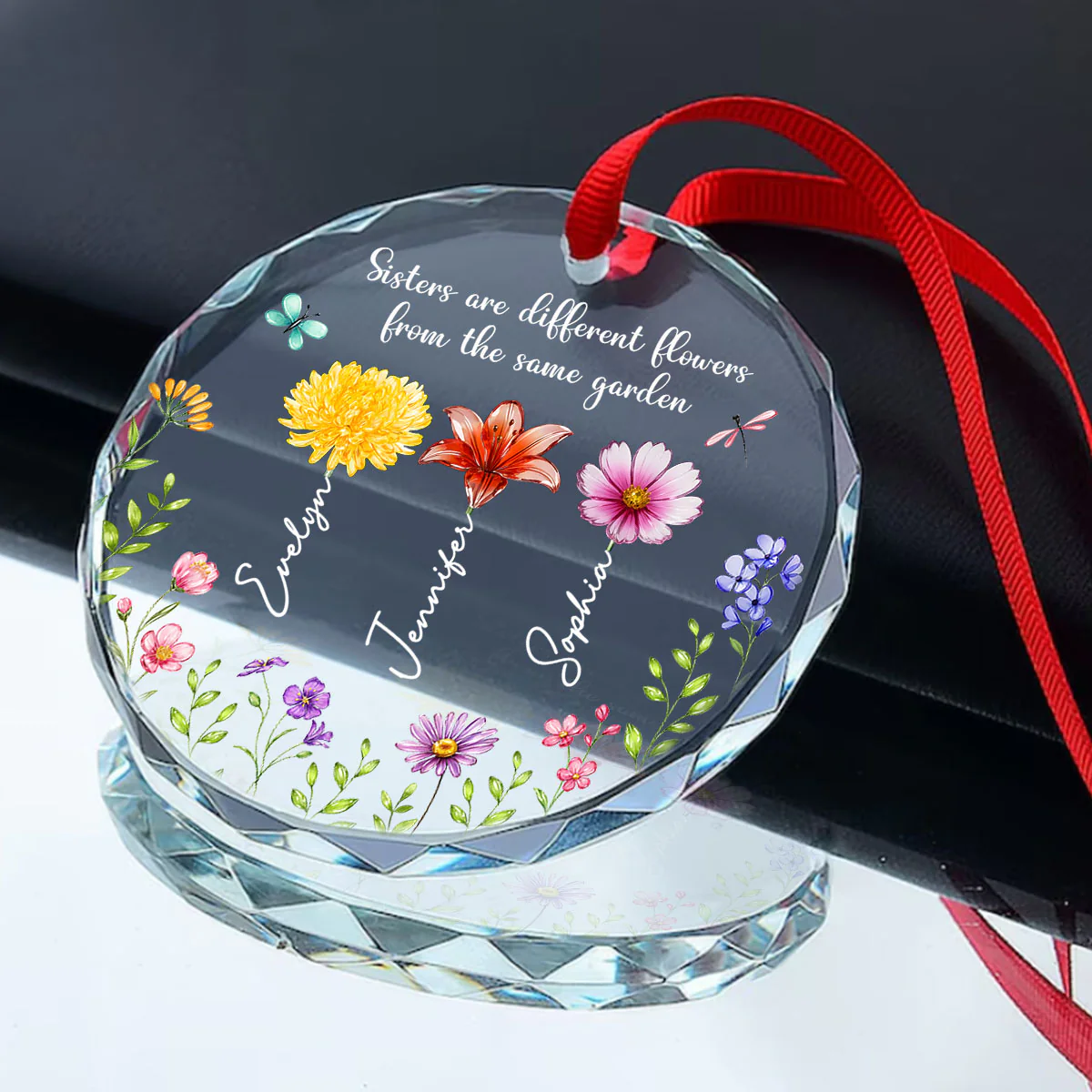Sisterhood Sparkles - Personalized Round Shaped Glass Ornament - Image 2