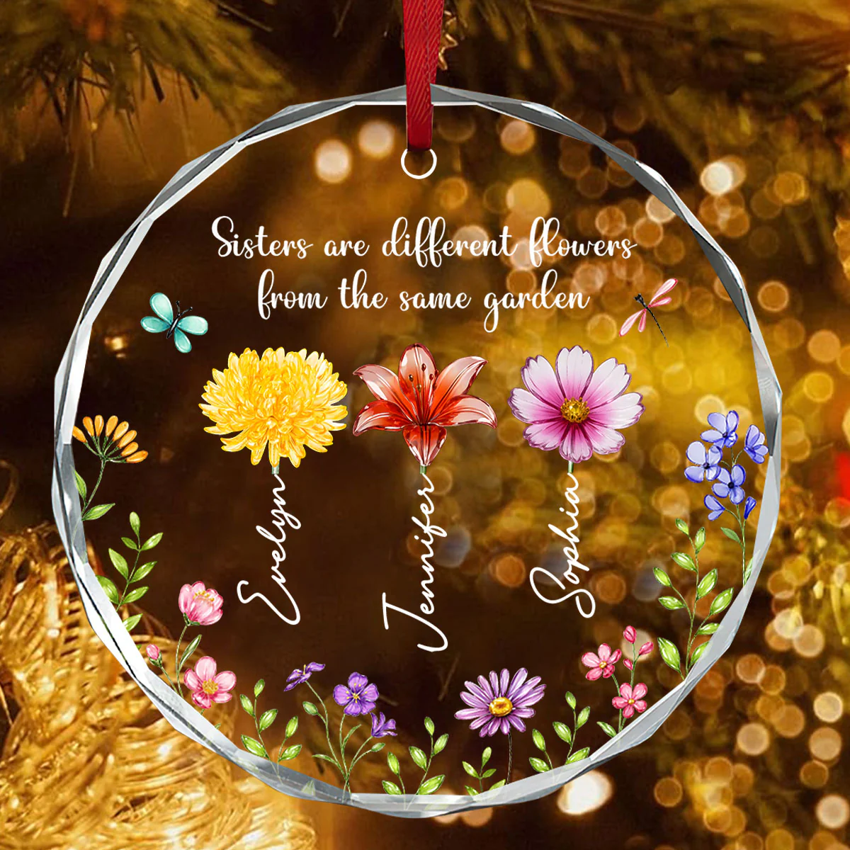 Sisterhood Sparkles - Personalized Round Shaped Glass Ornament - Image 4