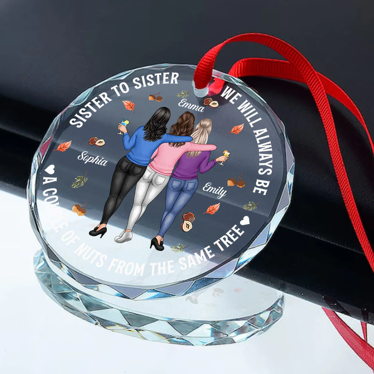 Sisters A Couple Of Nuts - Personalized Round Shaped Glass Ornament - Image 2