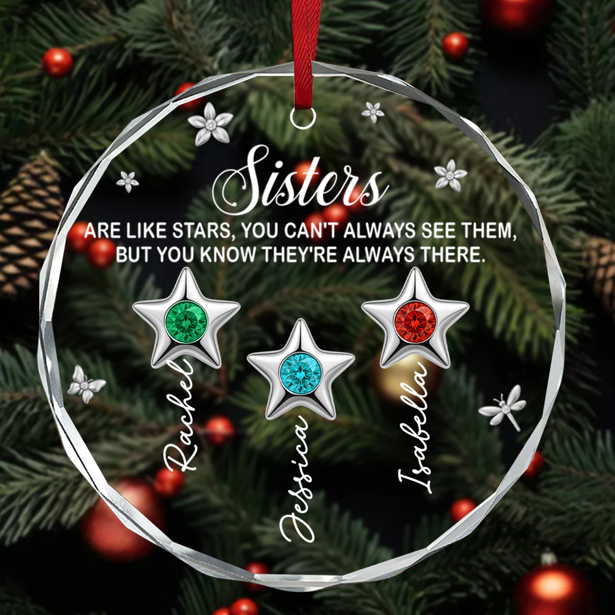 Sisters Are Always There - Personalized Round Shaped Glass Ornament - Image 3