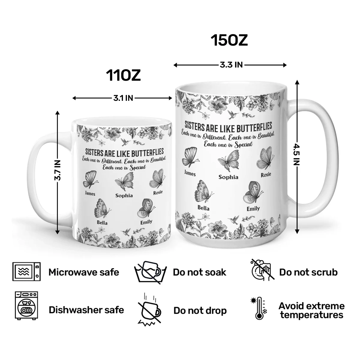 Sisters Are Different But Beautiful And Special - Personalized Ceramic Coffee Mug - Image 6