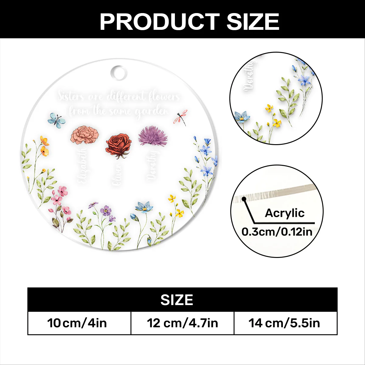 Sisters Are Different Flowers From The Same Garden - Personalized 1-Layer Acrylic Ornament - Image 4